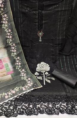 Manvaa women's black sequence embroidery premium roman silk dress material 2