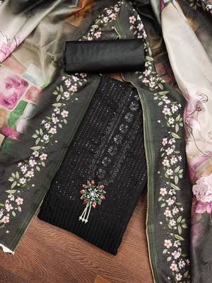 Manvaa women's black sequence embroidery premium roman silk dress material 4