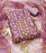 Manvaa women's purple unstitched sequnce work viscose organza dress material