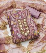 Manvaa women's levender unstitched sequnce work viscose organza dress material 