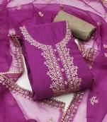 Manvaa women's purple unstitched jari embroidery premium roman silk dress material 