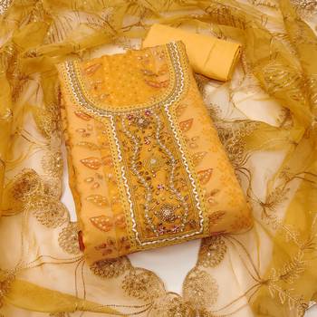 Manvaa women's orange sequnce work viscose organza dress material 1