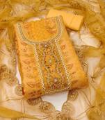 Manvaa women's orange unstitched sequnce work viscose organza dress material 