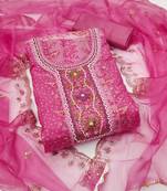 Manvaa women's pink sequnce work viscose organza dress material