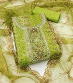 Manvaa women's green sequnce work viscose organza dress material