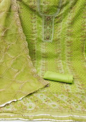 Manvaa women's green sequnce work viscose organza dress material 2