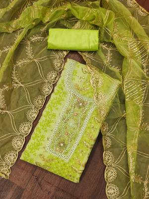 Manvaa women's green sequnce work viscose organza dress material 4
