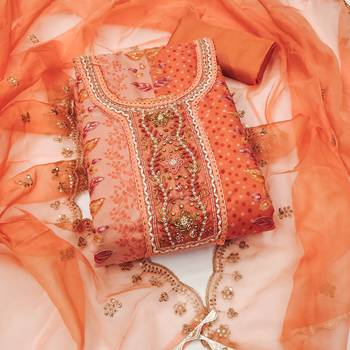 Manvaa women's peach sequnce work viscose organza dress material 1