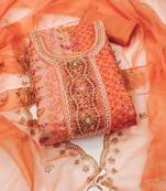 Manvaa women's peach unstitched sequnce work viscose organza dress material 