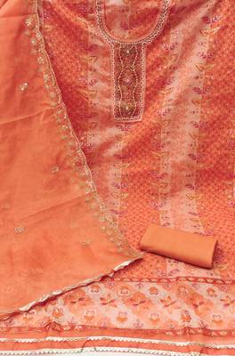 Manvaa women's peach sequnce work viscose organza dress material 2