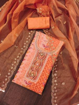 Manvaa women's peach sequnce work viscose organza dress material 4