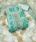 Manvaa women's sea green sequnce work viscose organza dress material