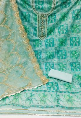 Manvaa women's sea green sequnce work viscose organza dress material 2