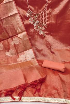 Manvaa women's rust handwork pure viscose dress material 2