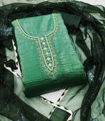 Manvaa women's green unstitched handwork pure golden crush silk dress material 