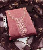 Manvaa women's pink unstitched handwork pure golden crush silk dress material 