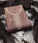 Manvaa women's brown unstitched handwork pure golden crush silk dress material (msmfc11450c)