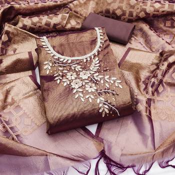 Manvaa women's purple handwork pure viscose dress material 1