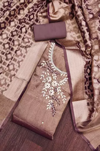 Manvaa women's purple handwork pure viscose dress material