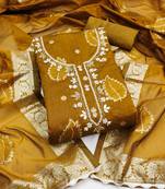 Manvaa women's mustered unstitched handwork modal banarasi dress material 