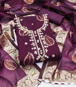 Manvaa women's purple unstitched handwork modal banarasi dress material 