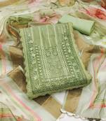 Manvaa women's light green unstitched sequnce pure roman cotton silk dress material 