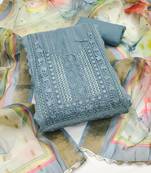 Manvaa women's sea green unstitched sequnce work pure roman cotton silk dress material 