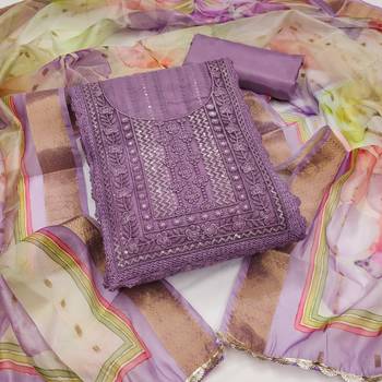 Manvaa women's levender sequnce work pure roman cotton silk dress material 1