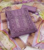 Manvaa women's levender unstitched sequnce work pure roman cotton silk dress material 