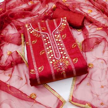 Manvaa women's red handwork modal butti dress material 1