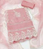 Manvaa women's baby pink thread embroidery pure organza dress material