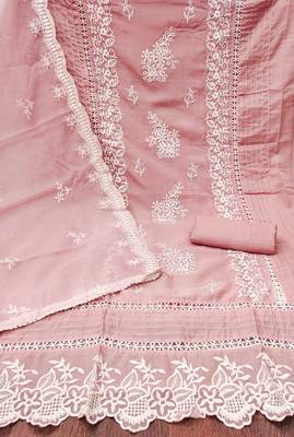 Manvaa women's baby pink thread embroidery pure organza dress material 2
