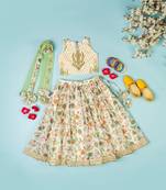 Multi-colored chanderi floral printed lehenga set for girls