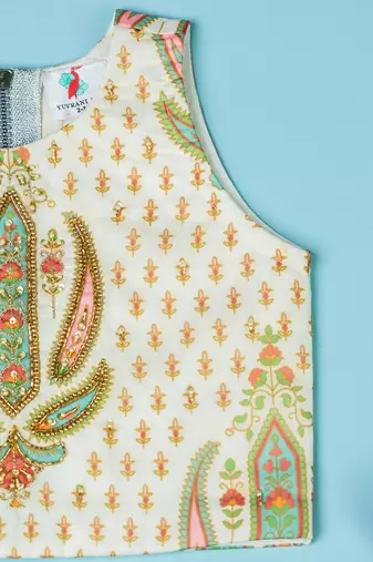 Multi-colored chanderi floral printed lehenga set for girls