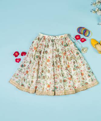 Multi-colored chanderi floral printed lehenga set for girls 4