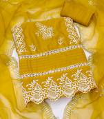 Manvaa women's light green thread embroidery pure organza dress material