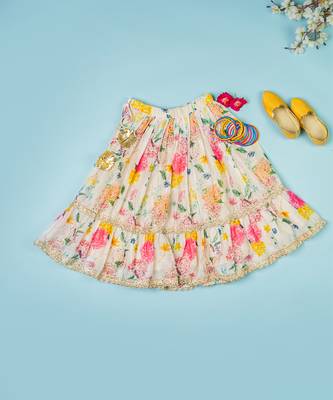 Multi-colored chanderi floral printed lehenga set for girls 5