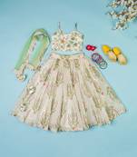 Multi-colored chanderi floral printed lehenga set for girls