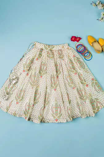 Multi-colored chanderi floral printed lehenga set for girls