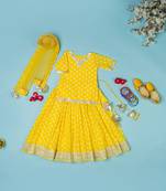 yellow bandhej lehenga for girls
