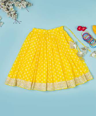 yellow bandhej lehenga for girls 3