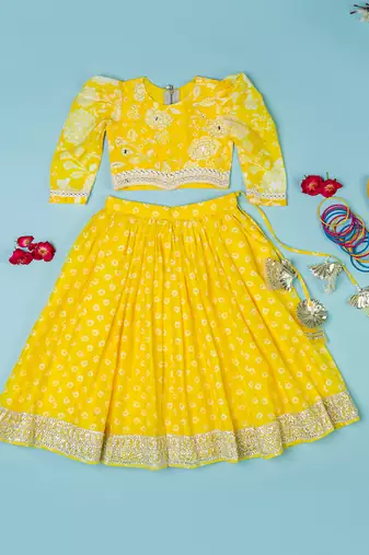 yellow floral lehenga for girls