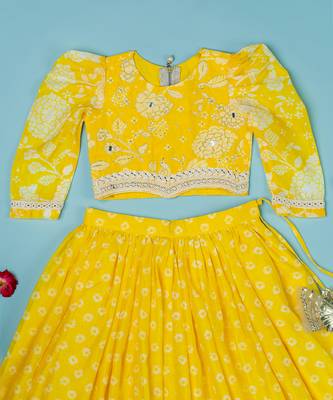 yellow floral lehenga for girls 3