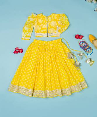 yellow floral lehenga for girls 4
