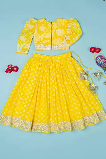 yellow floral lehenga for girls