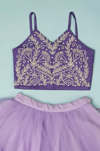 Violet pure spun top lehenga set for girls.
