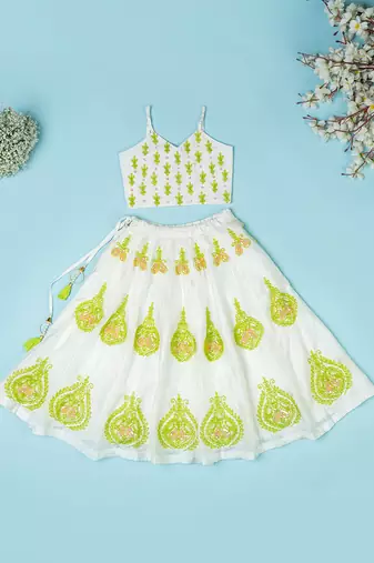 Ivory pure spun lehenga set for girls.