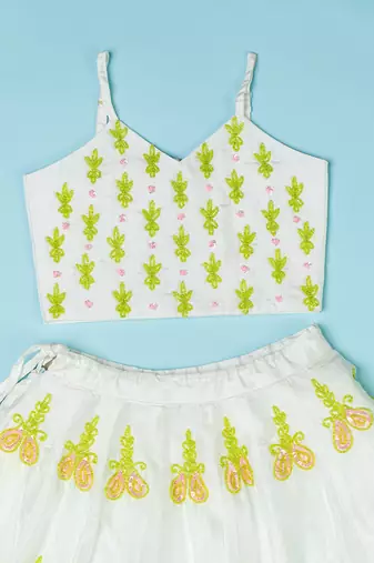Ivory pure spun lehenga set for girls.