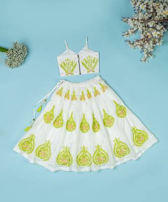 Ivory pure spun lehenga set for girls. 4
