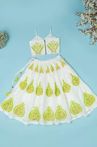 Ivory pure spun lehenga set for girls.
